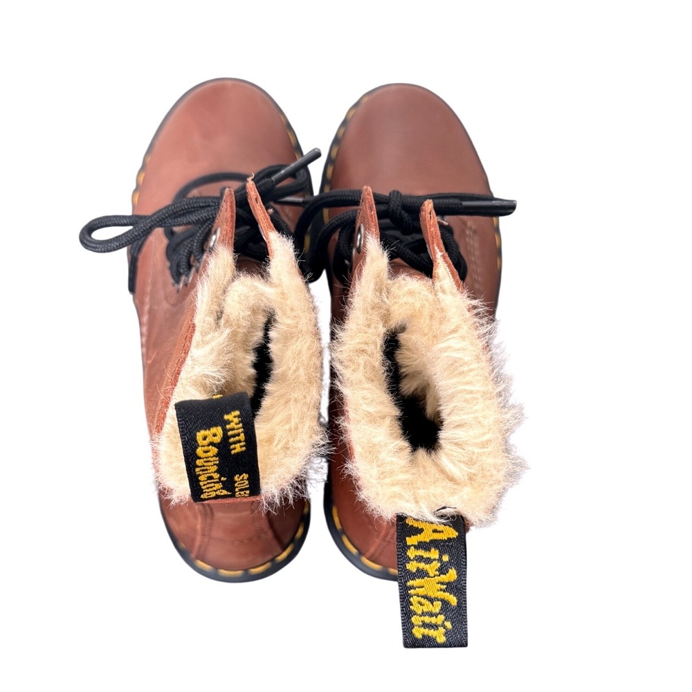 Dr. Martens Combat Boots 1460 Serena Women's Size 8 Faux Fur Lined Brown Leather - Picture 3 of 8